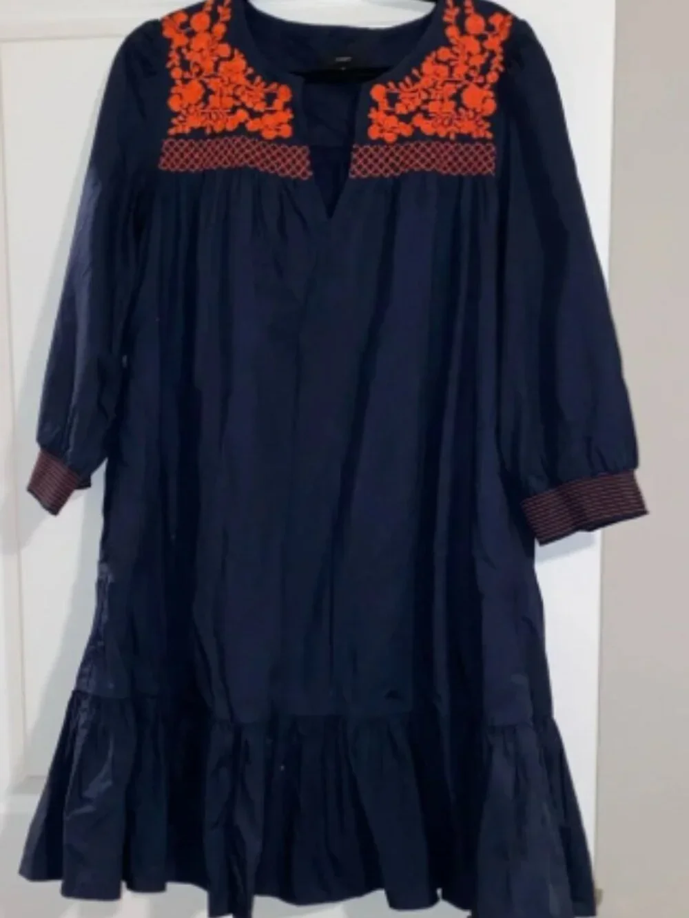J. Crew Dark Blue Dress with Bright Orange Highlights